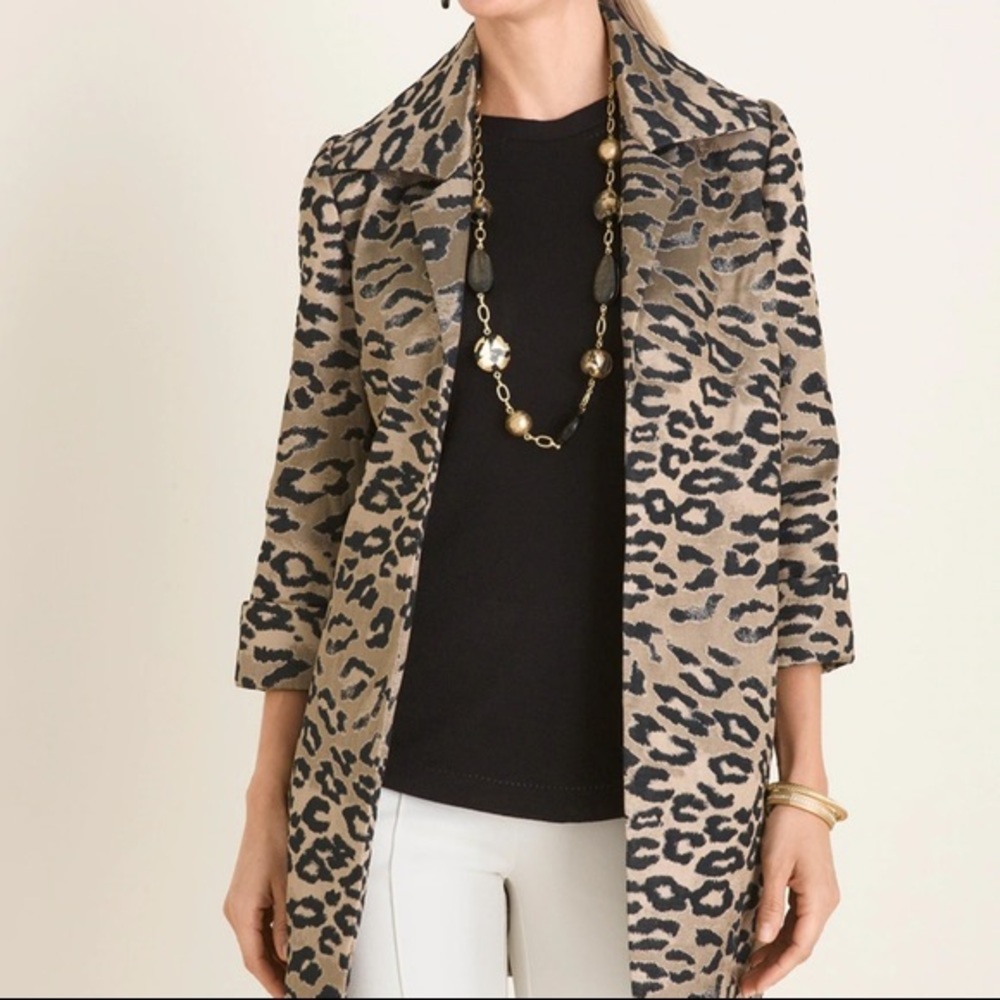 NWT Chicos Leopard metallic coat size 00 petite